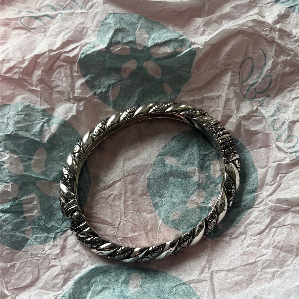 Brighton Silver-Tone Floral Carved Bangle Bracelet